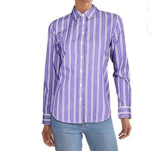 EUC LAUREN RALPH LAUREN PURPLE 100% COTTON  STRIPED LS BUTTON UP SHIRT SZ L
